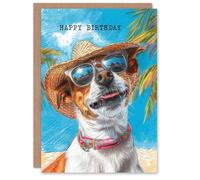 Artery8 Birthday Card Jack Russell Dog Lover Tropical Vacation Portrait For Him Man Male Dad Brother Son Papa Grandad Greeting Card