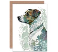 Artery8 Jack Russell Dog Modern Watercolour Portrait Illustration Art Birthday Sealed Greeting Card Plus Envelope Blank inside