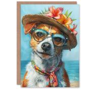 Artery8 Birthday Card Jack Russell Terrier Dog Lover Beach Holiday For Her Gran Sister Niece Daughter Wife Woman Greeting Card