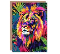 Artery8 Birthday Card Jungle Lion Colourful Vibrant Design For Him Man Male Dad Brother Son Papa Grandad Greeting Card