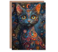 Artery8 Birthday Card Kaleidoscope Cat Galaxy Trippy Concept Art For Her Gran Sister Niece Daughter Wife Woman Greeting Card