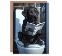 Artery8 Birthday Card Labrador on Toilet Painting Funny Dog Lover For Him Man Male Dad Brother Son Papa Grandad Greeting Card