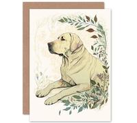 Artery8 Labrador Retriever Dog Lying in Field Modern Linocut Illustration Art Birthday Sealed Greeting Card Plus Envelope Blank inside