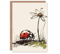 Artery8 Birthday Card Ladybird and Daisy Flower Drawing Nature For Her Gran Sister Niece Daughter Wife Woman Greeting Card Personalised