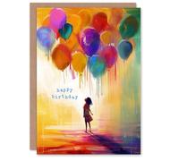 Artery8 Birthday Card Little Girl Large Colourful Balloons Painting For Child Kids Son Daughter Greeting Card