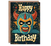 Artery8 Birthday Card Lucha Libre Mexican Wrestler For Child Kids Son Daughter Greeting Card in Blue Artery8 Blue