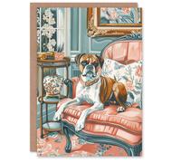 Artery8 Birthday Card Luxury Boxer Dog Lover Pink Teal Pet Portrait For Her Gran Sister Niece Daughter Wife Woman Greeting Card
