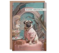 Artery8 Birthday Card Luxury Pug Dog Lover Fashion Pet Portrait For Her Gran Sister Niece Daughter Wife Woman Greeting Card