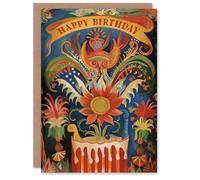 Artery8 Birthday Card Mad Circus Birthday Cake Abstract Carnival For Her Gran Sister Niece Daughter Wife Woman Greeting Card