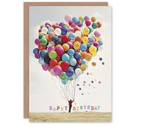 Artery8 Birthday Card Man Flying Balloons Up Colourful Fun Bright For Him Her Man Woman Girl Boy Wife Husband Greeting Card