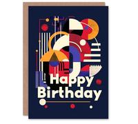 Artery8 Birthday Card Modern Artistic Shapes Blue Bold For Him Man Male Dad Brother Son Papa Grandad Greeting Card