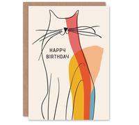Artery8 Birthday Card Modern Line Drawing Cat Silhouette Colourful Animal in White Artery8 White
