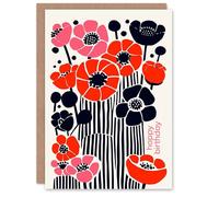 Artery8 Birthday Card Modern Poppy Anemone Flower Painting For Her Gran Sister Niece Daughter Wife Woman Greeting Card