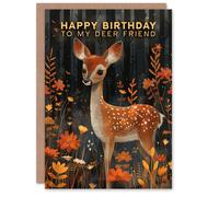 Artery8 Birthday Card My Deer Friend Pun Autumn Forest Fawn For Child Kids Son Daughter Greeting Card