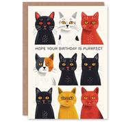 Artery8 Birthday Card Nine Fun Cats Purrfect Animal Lover Artwork For Him Her Man Woman Girl Boy Wife Husband Greeting Card