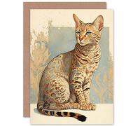Artery8 Birthday Card Ocicat Cat with Turquoise Rosette Pattern Fur Modern Watercolour Art Birthday Artery8 Multicolor