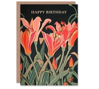Artery8 Birthday Card Orange Lily Blossoms Flower Bouquet Design For Her Gran Sister Niece Daughter Wife Woman Greeting Card