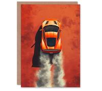 Artery8 Birthday Card Orange Sports Car Dusty Trail Dirt Road For Him Man Male Dad Brother Son Papa Grandad Greeting Card