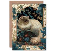 Artery8 Perched Himalayan Persian Cat Modern Art Nouveau Illustration Art Birthday Sealed Greeting Card Plus Envelope Blank inside