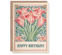 Artery8 Birthday Card Pink Lily Flower Floral Art Nouveau For Her Gran Sister Niece Daughter Wife Woman Greeting Card