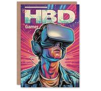 Artery8 Birthday Card Pop Art Gamer VR Space Nerd Bright For Him Man Male Dad Brother Son Papa Grandad Greeting Card