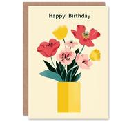 Artery8 Birthday Card Poppy Flower Bouquet in Vase For Her Gran Sister Niece Daughter Wife Woman Greeting Card