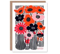 Artery8 Birthday Card Poppy Flower Vases Modern Abstract For Her Gran Sister Niece Daughter Wife Woman Greeting Card