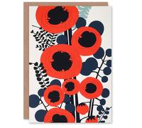 Artery8 Birthday Card Poppy Flowers Red Blue Bold Abstract Design For Her Gran Sister Niece Daughter Wife Woman Greeting Card