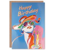 Artery8 Birthday Card Portrait with Candles Psychedelic Pop Art For Her Gran Sister Niece Daughter Wife Woman Greeting Card