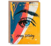 Artery8 Birthday Card Pretty Blue Eye Bright Modern Painting For Her Gran Sister Niece Daughter Wife Woman Greeting Card