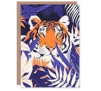 Artery8 Birthday Card Prowling Tiger Orange Purple Tropical Jungle Blank Arty Art All Occasion Greeting Card