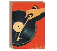 Artery8 Birthday Card Pulp Retro Hifi Red Vinyl Record Player Greeting Card Artery8 Red