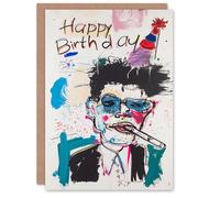 Artery8 Birthday Card Punk Man Artistic Drawing Colourful For Him Man Male Dad Brother Son Papa Grandad Greeting Card