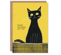 Artery8 Birthday Card Quirky Black Pet Cat Lover Boy Yellow Bright For Son Greeting Card
