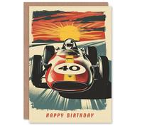 Artery8 Birthday Card Race Car Sunset Racing Age 40 Motorsport Forty Year Old For Him Man Male Dad Brother Son Greeting Card