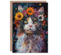 Artery8 Birthday Card Ragdoll Cat Lover Colourful Flower Crown For Her Gran Sister Niece Daughter Wife Woman Greeting Card
