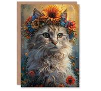 Artery8 Birthday Card Ragdoll Cat Lover Cute Kitty Flower Crown For Her Gran Sister Niece Daughter Wife Woman Greeting Card