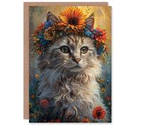 Artery8 Birthday Card Ragdoll Cat Lover Cute Kitty Flower Crown For Her Gran Sister Niece Daughter Wife Woman Greeting Card