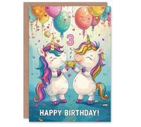 Artery8 Birthday Card Rainbow Unicorn Party Balloons Cartoon Cute 3rd 3 Year Old For Child Kids Son Daughter Greeting Card