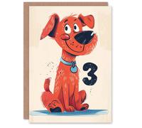 Artery8 Birthday Card Red Dog Lover Pet Puppy Cute Cartoon 3rd 3 Year Old For Child Kids Son Daughter Greeting Card