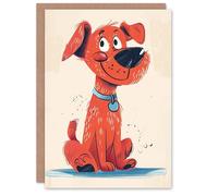 Artery8 Birthday Card Red Dog Lover Pet Puppy Cute Cartoon For Child Kids Son Daughter Greeting Card