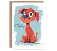 Artery8 Birthday Card Red Dog Lover Puppy Pet Cartoon Cute For Child Kids Son Daughter Greeting Card