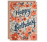 Artery8 Birthday Card Red Flower Pattern Floral Design For Her Gran Sister Niece Daughter Wife Woman Greeting Card