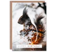 Artery8 Birthday Card Red Squirrel Double Exposure Autumn Tree For Her Gran Sister Niece Daughter Wife Woman Greeting Card
