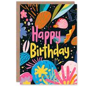 Artery8 Birthday Card Retro 1990s Bright Colourful Black Drawing For Him Her Artery8 Multicolor