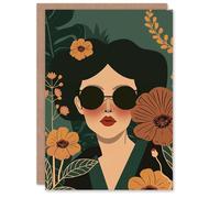 Artery8 Birthday Card Retro Chic Fashion Sunglasses Floral Portrait For Her Gran Sister Niece Daughter Wife Woman Greeting Card