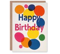 Artery8 Birthday Card Retro Colourful Simple Classic Dots Bright For Him Her Man Woman Girl Boy Wife Husband Greeting Card