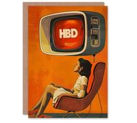 Artery8 Birthday Card Retro Future TV Lady Living Room HBD For Her Gran Sister Niece Daughter Wife Woman Greeting Card