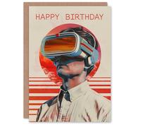 Artery8 Birthday Card Retro Future VR Gaming Portrait For Him Man Male Dad Brother Son Papa Grandad Greeting Card