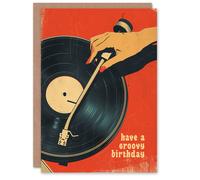 Artery8 Birthday Card Retro Red Vinyl Player Have a Groovy Day Greeting Card Artery8 Red